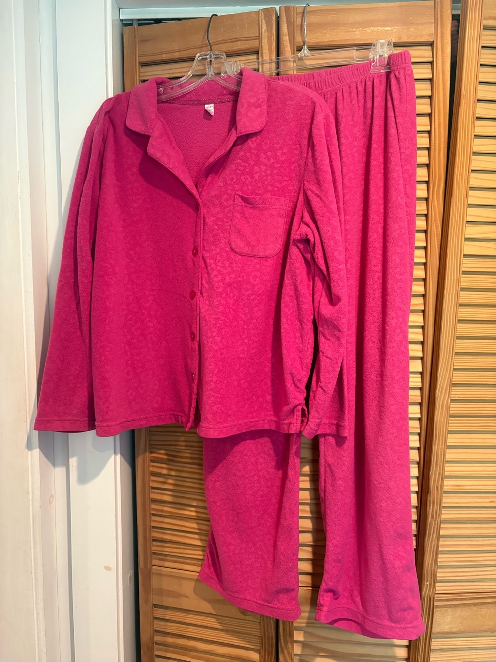Pink K Two-Piece Fleece Pajama Set Loungewear Animal Print Cozy Lounge
